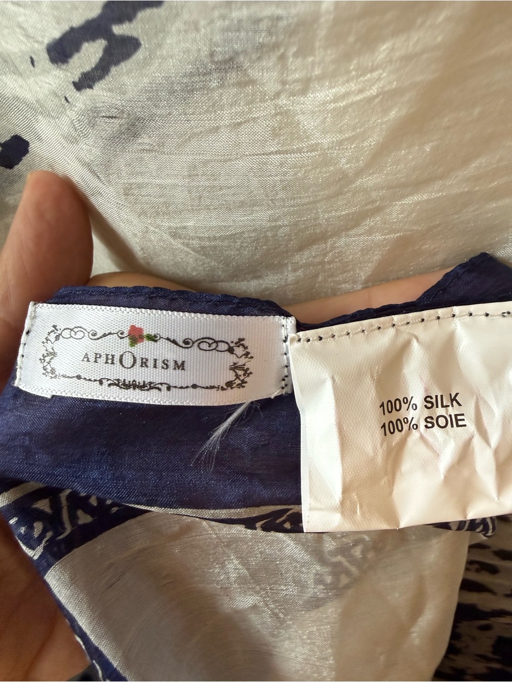 Aphorism 100% Silk scarf sheer blue gray white
36 x 70” large rectangular - Picture 5 of 6